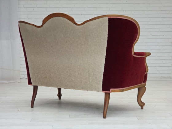 Image 1 of 1920-30s, Danish 2-seater sofa, furniture velour, ash wood, reupholstered.