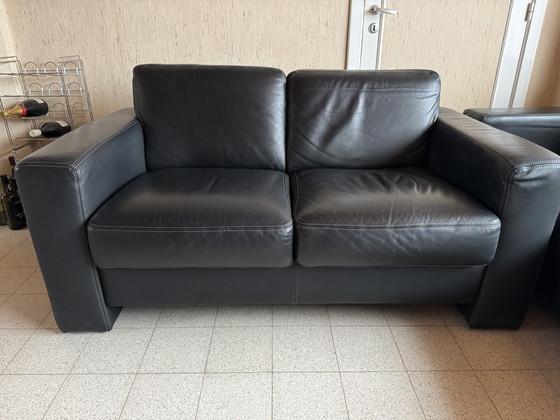 Image 1 of Leren zwarte zetels 2 en 2,5-zit