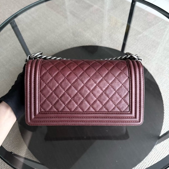 Image 1 of Chanel Boy Medium - 25CM Quilted Limited Edition Paris-Dallas Metal Edge Grained Calfskin Burgundy Silver Hardware Series 19