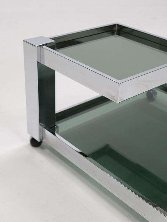 Image 1 of Servierwagen aus Chrom und Rauchglas, 1970er Jahre