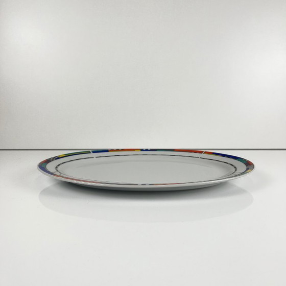 Image 1 of Piatto ovale in porcellana Van Well con bordo geometrico multicolore, 1980
