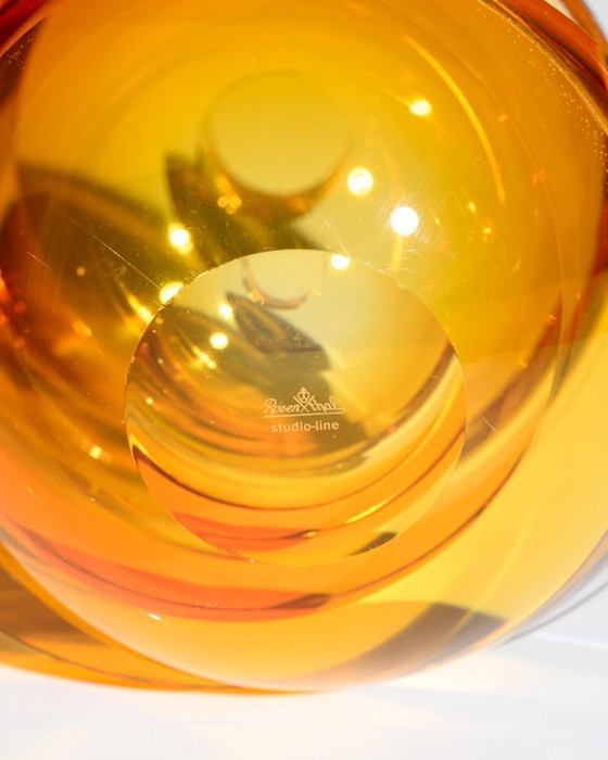 Image 1 of Rosenthal Creative Center "Blockglas" Amber Globe Vase Monumental Optical Glass