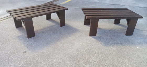 Image 1 of Banc ou table vintage en bois à lattes