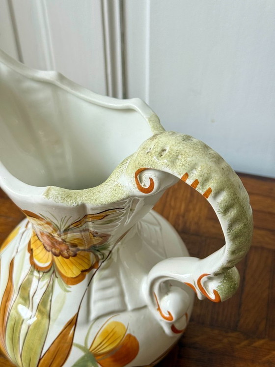 Image 1 of Vintage Italian Bassano Ceramic Hand-Painted Pitcher