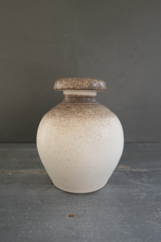 Image 1 of Vintage set of round vases in cream and brown tones