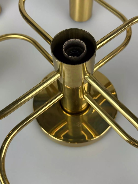 Image 1 of 60s 70s 9-lichts plafondlamp van Leola Leuchten Duitsland in messing