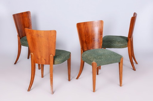 Set of 4 Original Art Deco Chairs, J. Halabala, UP Zavody, Chrome, Czech, 1940s – eetkamerstoelen, Textile, Wood