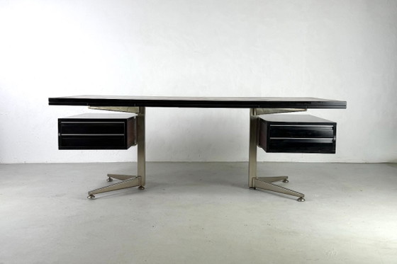Executive Desk by Abbondinterni, Italy - 1970s, Wood, Metal, Brown, Mid Century Modern (photo 2 of 13)