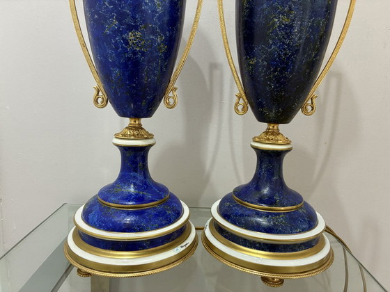 Pair of Giulia Mangani Cobalt Blue Porcelain Table Lamps, 1990s, Brass (photo 3 of 8)