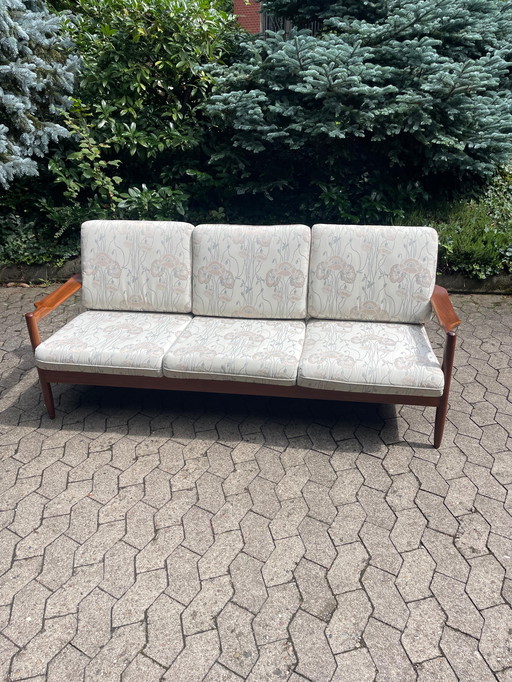 Sofá de 3 plazas de teca danesa de mediados de siglo