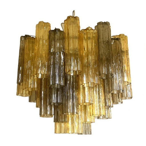 Amber and Fume’ “Tronchi” Murano Glass Chandelier in Venini Style