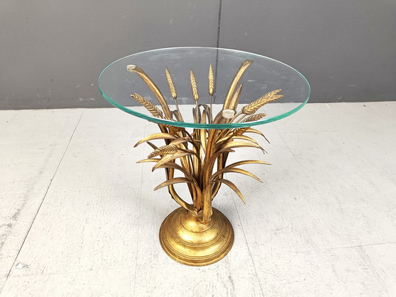 Image 1 of Vintage Gilt Metal Sheaf Of Wheat Side Table, 1960S  