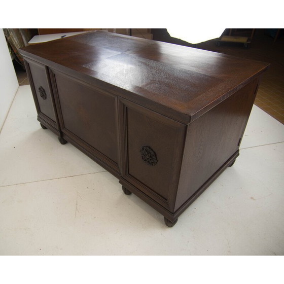 Image 1 of Vintage freestanding desk in wood and brass, 1920s