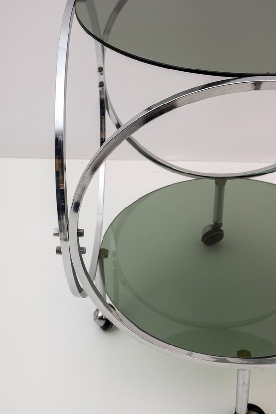 Image 1 of Space Age Vintage Staal en Rookglas Salontafel, 1970