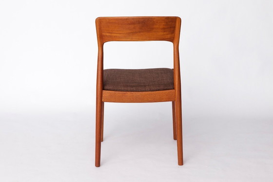 Image 1 of 1 of 5 Henning Kjærnulf Teak Dining Chairs for KS Møbler, 1960s | Danish Mid-Century Modern Vintage Chairs, Dark Brown Upholster