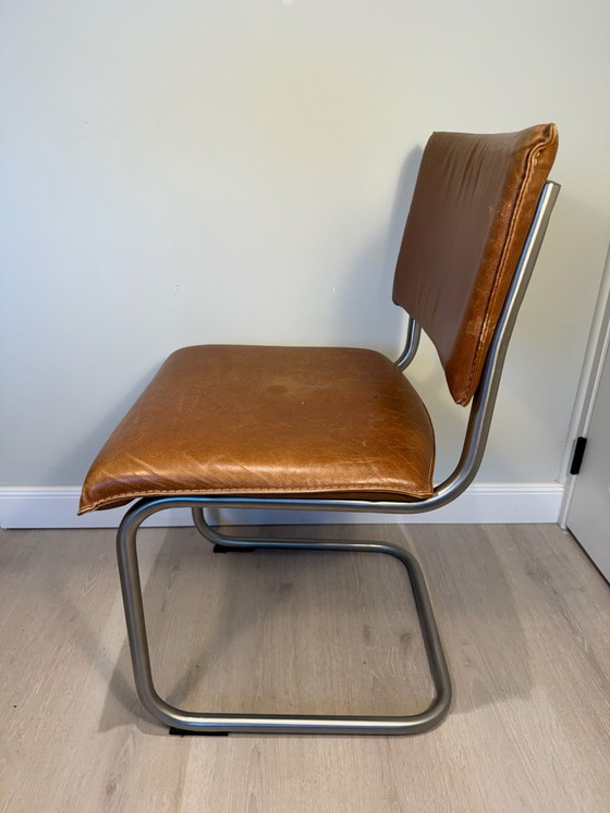 Vintage Brown Leather Cantilever Chair, Bauhaus Style, Dining chairs, Metal (photo 2 of 5)
