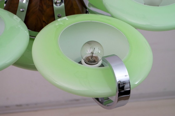 Image 1 of Art Deco Italiaanse kroonluchter in chroom en "Incamiciato" glas, jaren 1930