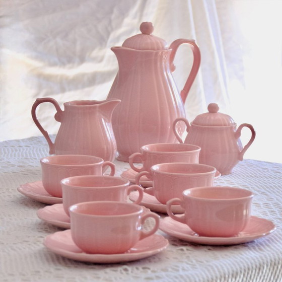 Image 1 of Antique pink coffee service signed Salins-les-Bains