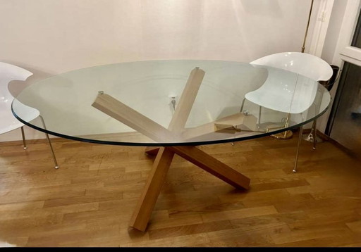 Elegant designer oval glass table 180x130 cm, seats 6 people - available due to relocation