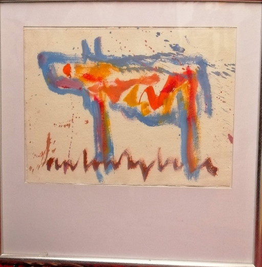 Anton Heyboer ''Tier'' Mischtechnik auf Schaufelpapier