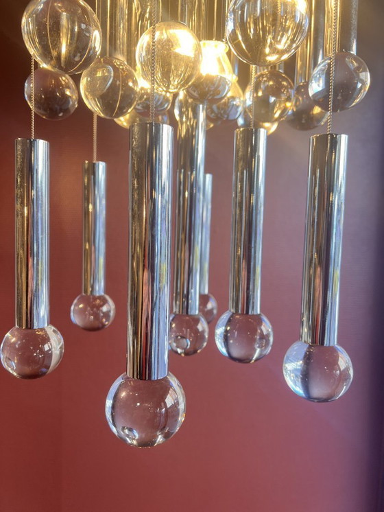 Image 1 of Chrome and glass chandelier by Gaetano Sciolari, Italy, 1960s