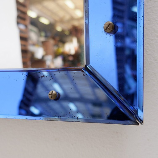 Mirror with a colored glass frame, attributed to Fontana Arte, Italy, circa 1950