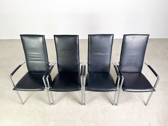 Image 1 of 4er Set Ronald Schmitt RST 4 Stühle Leder Design Stuhl Armlehnen