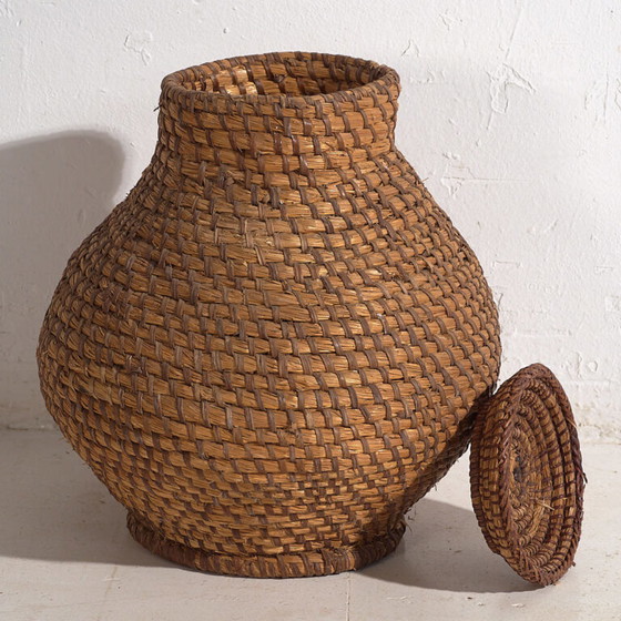 Antiker Korb mit Deckel (ca. 1920) #1 – Dekorative Objekte, Wicker, Rustic (photo 7 of 9)