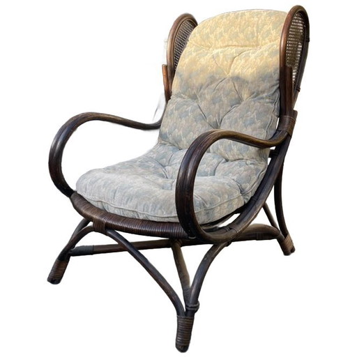 Sillón bergère vintage de ratán y mimbre estilo Gio Ponti