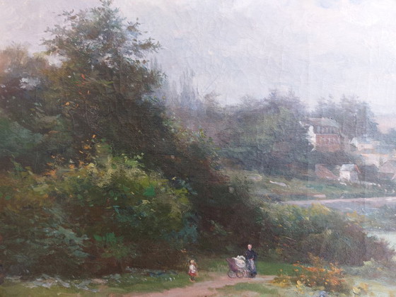 Image 1 of Paysage de village rural avec église - Henri Marcette (1824–1890)