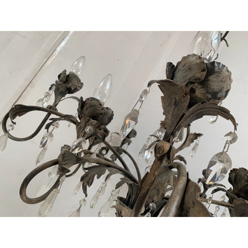 Florentine Art Brown And Gold Handmade Brushed Metal 10 Light Wrought Iron Chandelier, Made In Italy