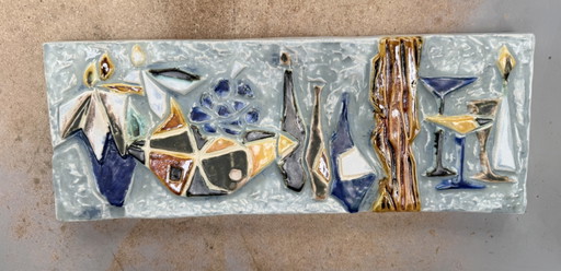 Helmut Friedrich Schäffenacker – Relief mural en céramique « Nature morte » – Formé à la main – Allemagne ca. 1960-1970