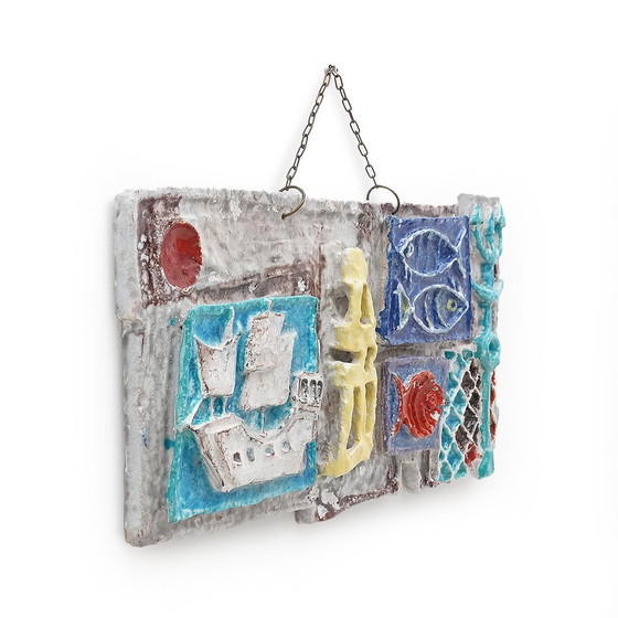 Image 1 of Glazed Ceramic Panel with a Marine Theme, 1960s