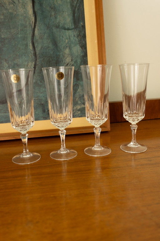 Set Van 4 Vintage Kristallen Champagne Flutes