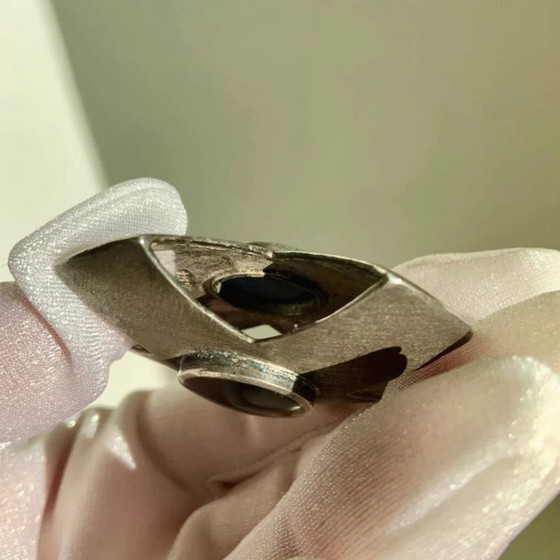 Image 1 of Antique Georg Jensen Era 1910-1925 Solid 925 Silver Maltese Cross Double Sided Lapis Lazuli & Onyx Hallmark GI