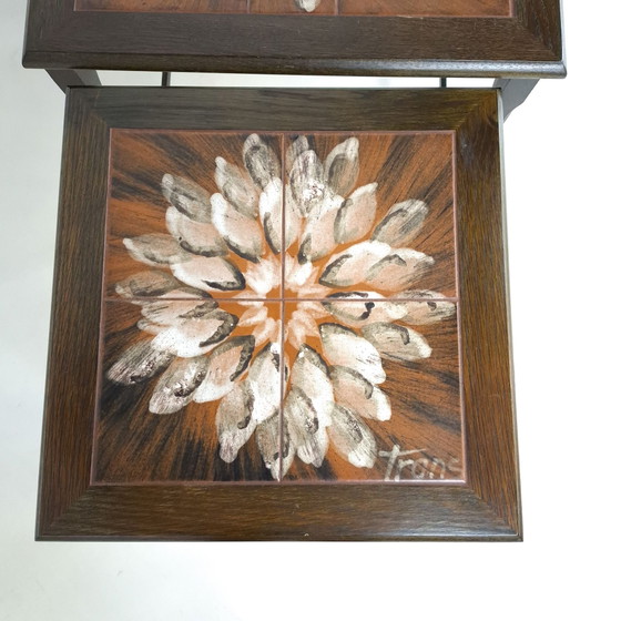 Vintage Danish design wooden nesting tables with sunburst tile – Side tables (photo 6 of 9)