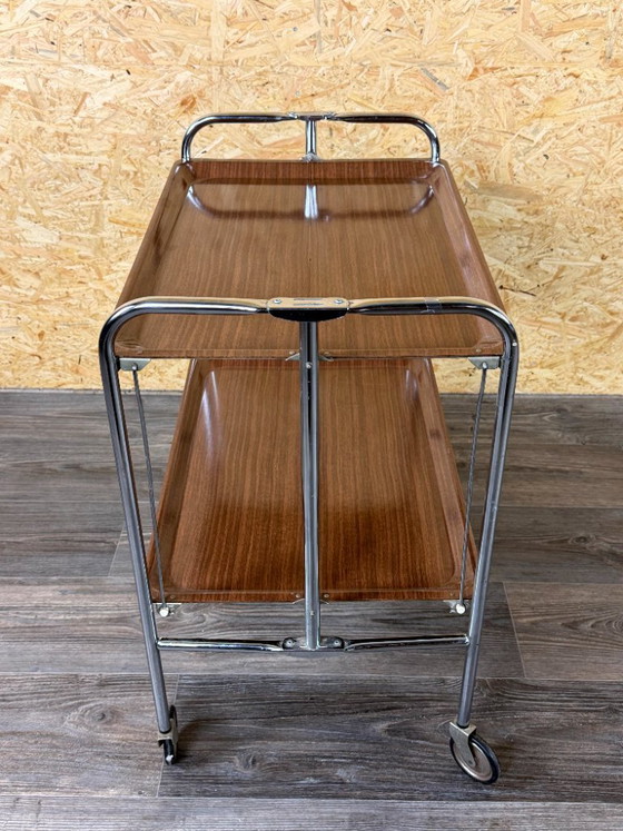 Image 1 of 1960s/70s Serving Trolley/Dinette Side Table, Space Age Design, Chrome/Brown