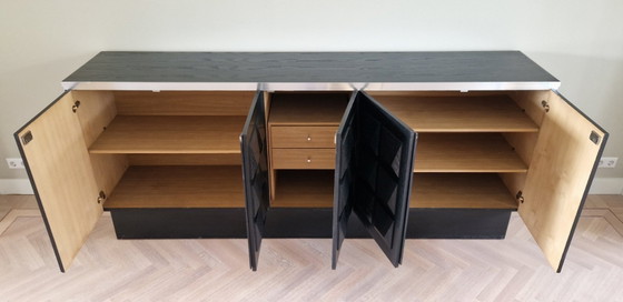 Dressoir, wandmeubel, De Coene, brutalistisch design, zwart eiken, 1970s, België – Aluminium (photo 6 of 13)