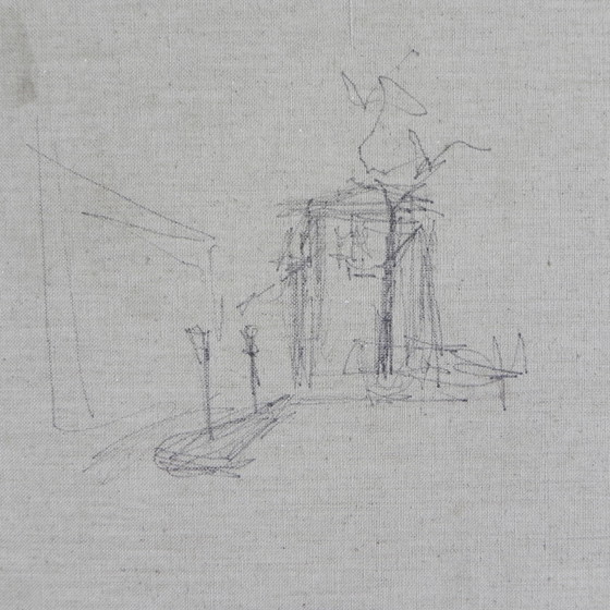 Image 1 of Peinture d'un paysage urbain avec un port, Harry Dedic, années 1960