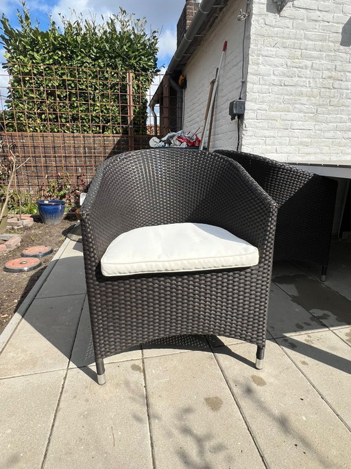 Exclusieve Tuinset: 4 John Lewis Kuispstoelen + Hocker (Wicker)