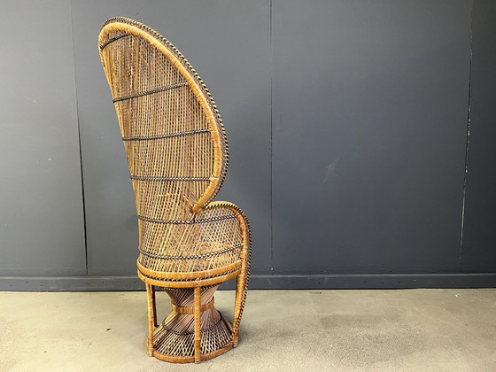 Image 1 of Fauteuil paon vintage en osier, années 1970