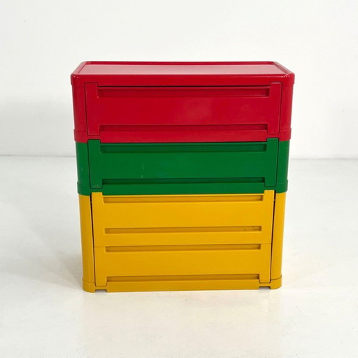 Cassettiera multicolore a 4 cassetti modello 4964 di Olaf Von Bohr per Kartell, anni '70