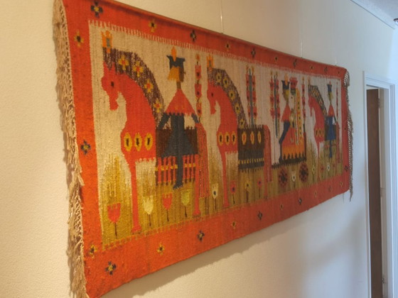 M. Domańska Kilim "Wesele" rouge et jaune, Tapis, Laine, Vintage (photo 12 sur 13)