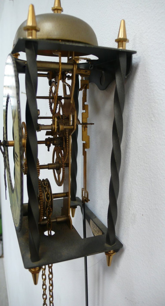 Image 1 of Hermle skeleton pendulum wall clock manual chain winding, Black Forest Germany,