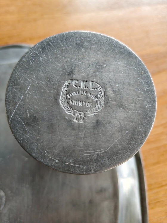 Image 1 of Set da fumo antico in peltro C.K.L. composto da 4 pezzi.