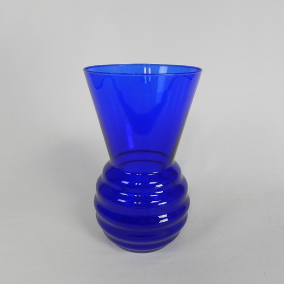 Image 1 of Art Deco vase with ribbed base, cobalt blue, 1930s