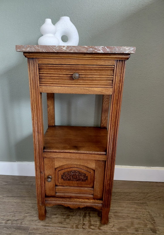 Image 1 of Art Deco bedside table with marble top