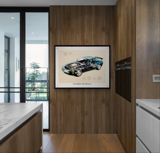 Image 1 of Porsche 928 GT in sezione – Poster originale vintage Porsche del 1990 – Arte automobilistica – 76x102 cm