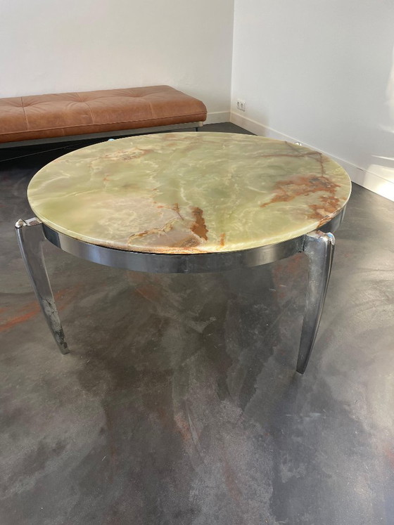 Vintage onyx marble coffee table (green/copper) (photo 7 of 12)