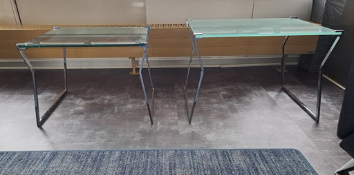 Riga Glas-Couchtisch, 2-teilig, Kufengestell in Chrom